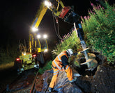 Night piling work on rock with Digga anchor drives