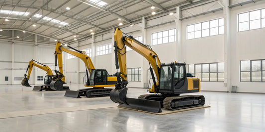 Rotating grapples for sale attached to yellow mini excavators.