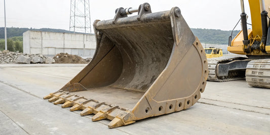 An excavator equipped with a durable ACS quick coupler bucket.