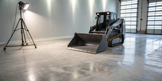 The best low profile skid steer bucket on a loader, designed for clear sightlines and efficient material handling.