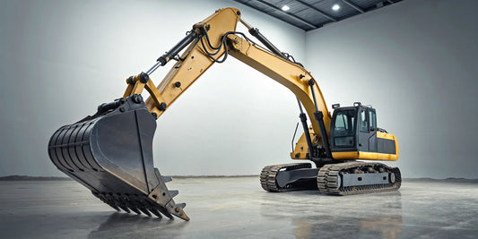 Yellow excavator with a thumb design for sale.