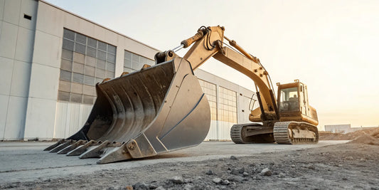A grading bucket for an excavator used for leveling and finishing work on a job site.