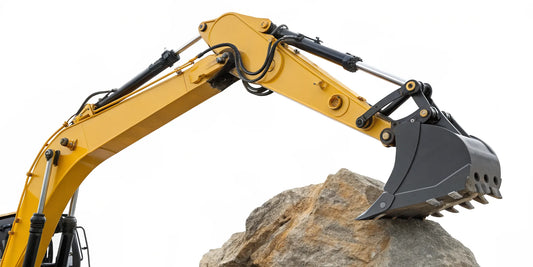 How a hydraulic excavator thumb works to grip a large rock.