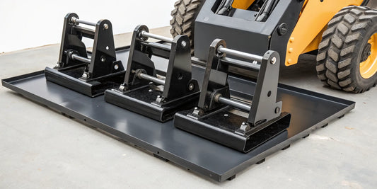 Heavy-duty 3 point to skid steer adapter mounted on a loader.