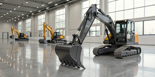 A row of mini excavator buckets in different sizes to help you choose the right one.