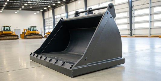 A skid steer bucket equipped with a bolt-on cutting edge.