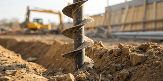 A Bobcat auger using the right bit to drill a hole in tough ground.