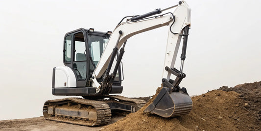 A mini excavator with a bucket, ready for a new thumb attachment for sale.