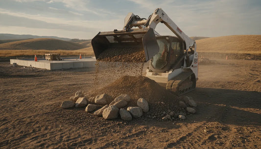 Skid steer screening bucket attachment sorting soil and rock