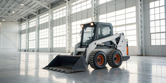 A powerful skid steer jack hammer attachment used for breaking concrete.
