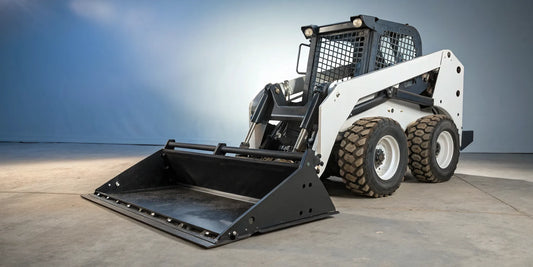 Universal skid steer quick attach conversion adapter plate mounted on a compact loader.