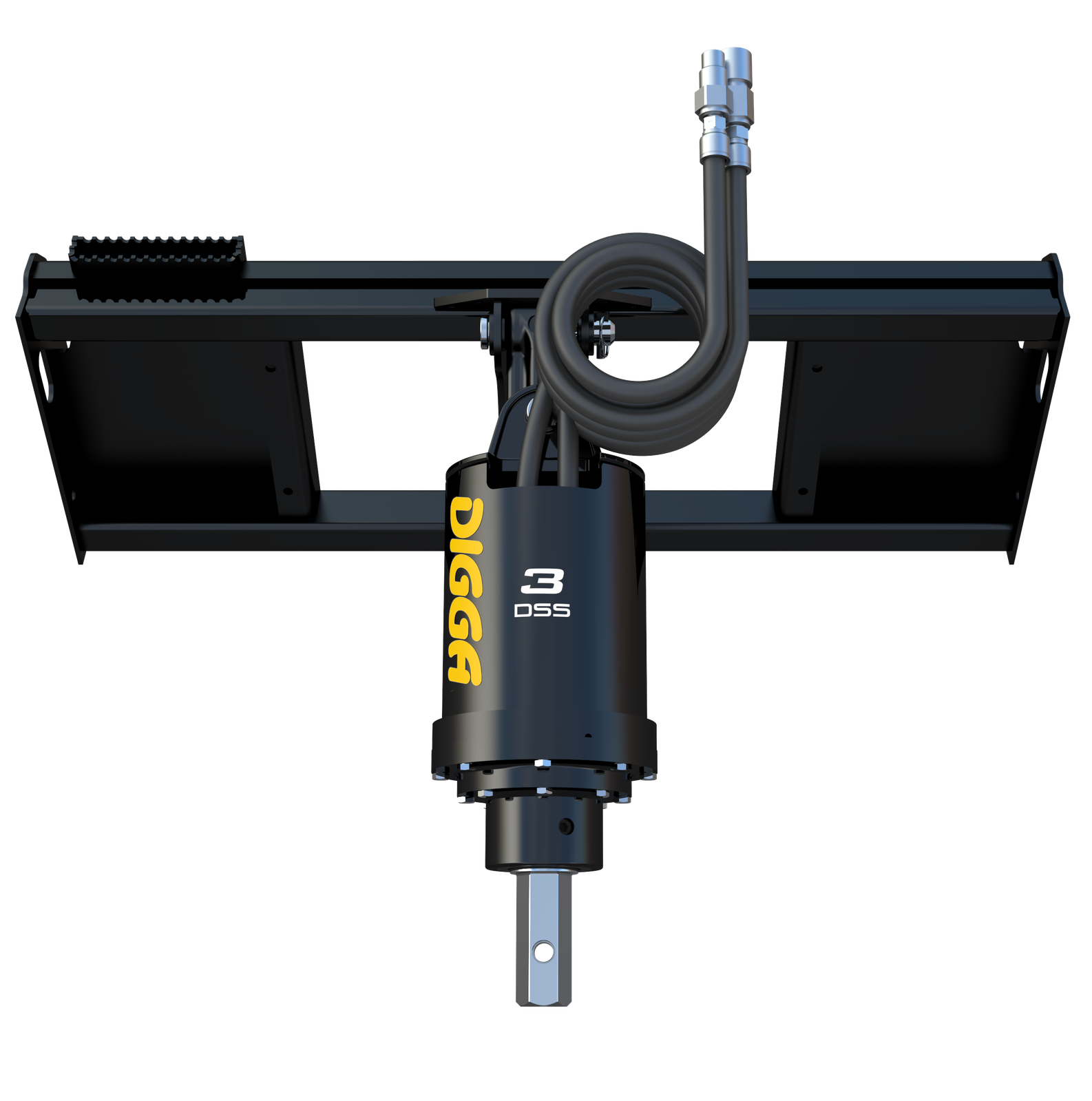 Digga 3DSS auger drive on a universal skid steer quick attach frame