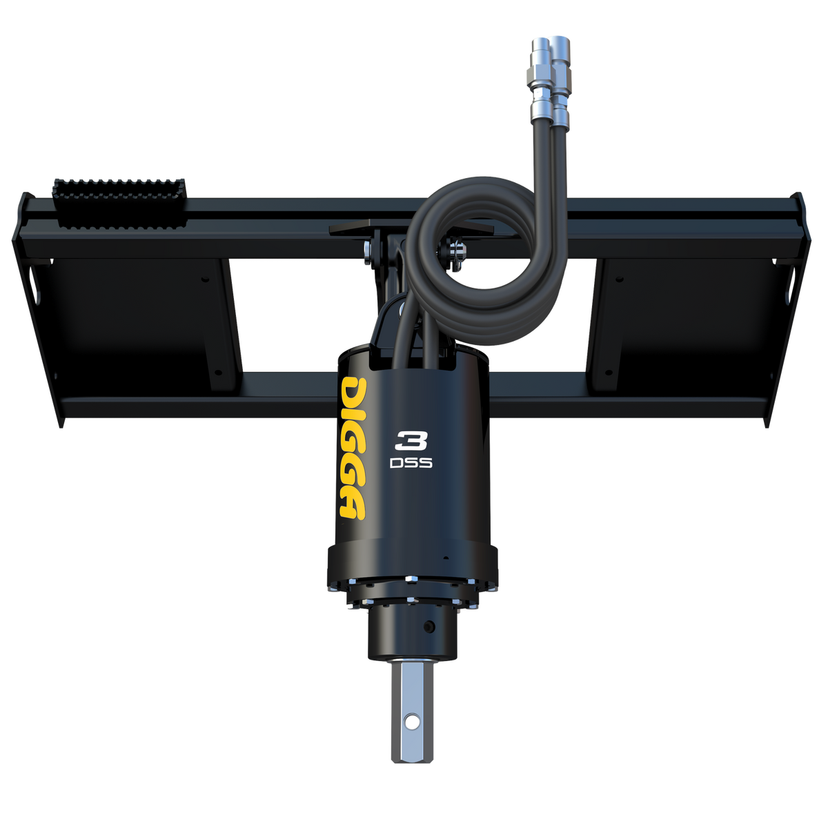 Digga 3DSS auger drive on a universal skid steer quick attach frame