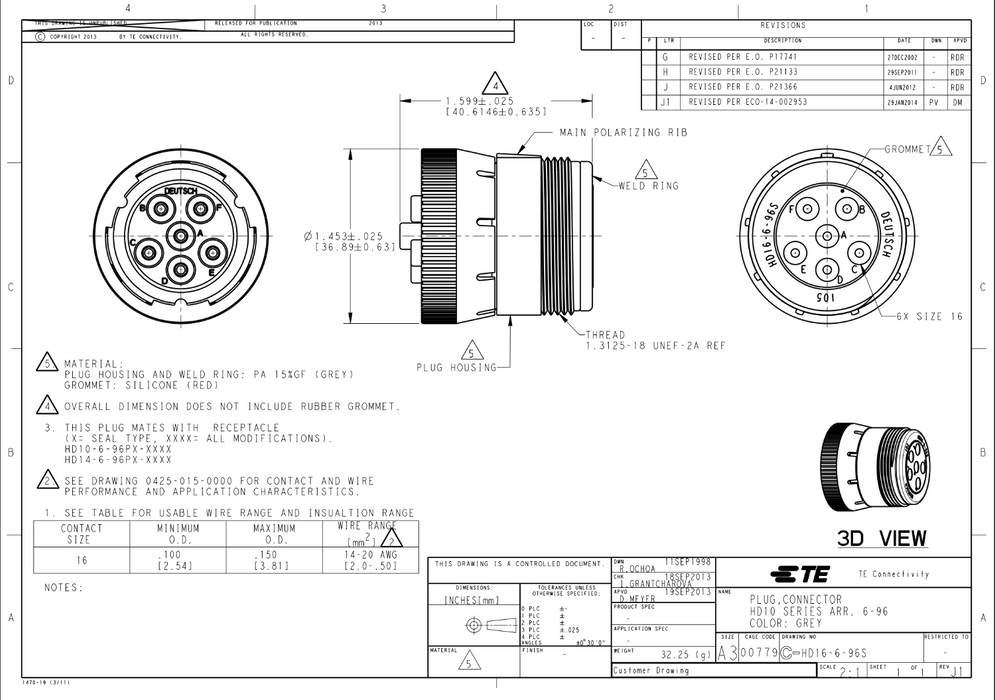 Deutsch 6 Pin Male Plug Kit - SG-HD16-6-96S-KIT - Skid Steer Genius