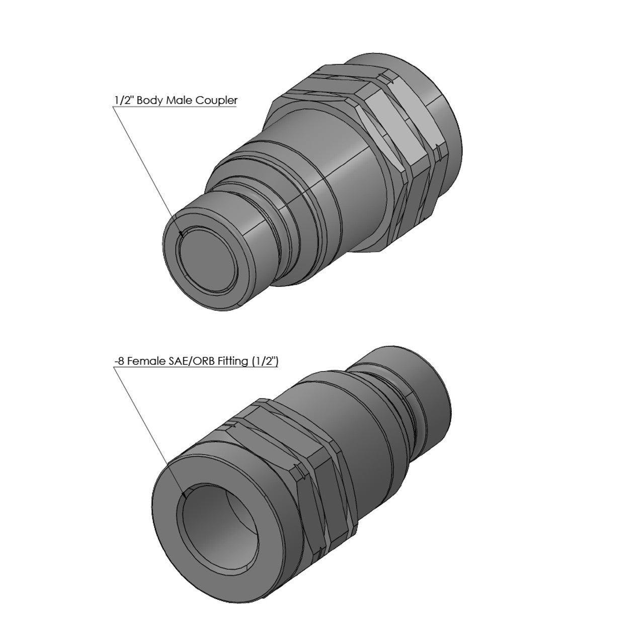 HQ Series Male 1/2" body x 1/2" Internal SAE Flat Face Coupler - Holmbury