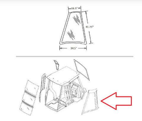 Case/New Holland Backhoe Cab Glass, Rear Right Hand Quarter Panel | Depco