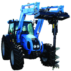 Digga 2DSS auger drive on a tractor front end loader slide frame