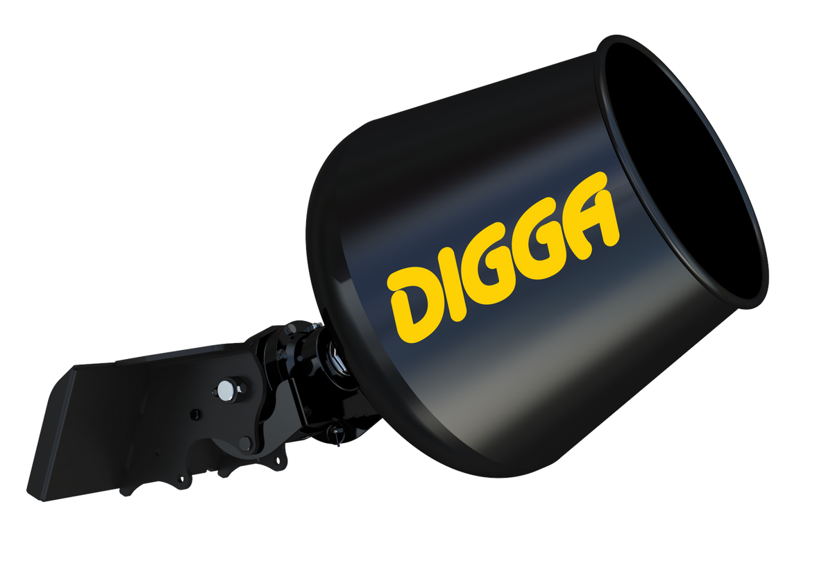 Digga auger drive fitted with the concrete mixing bowl