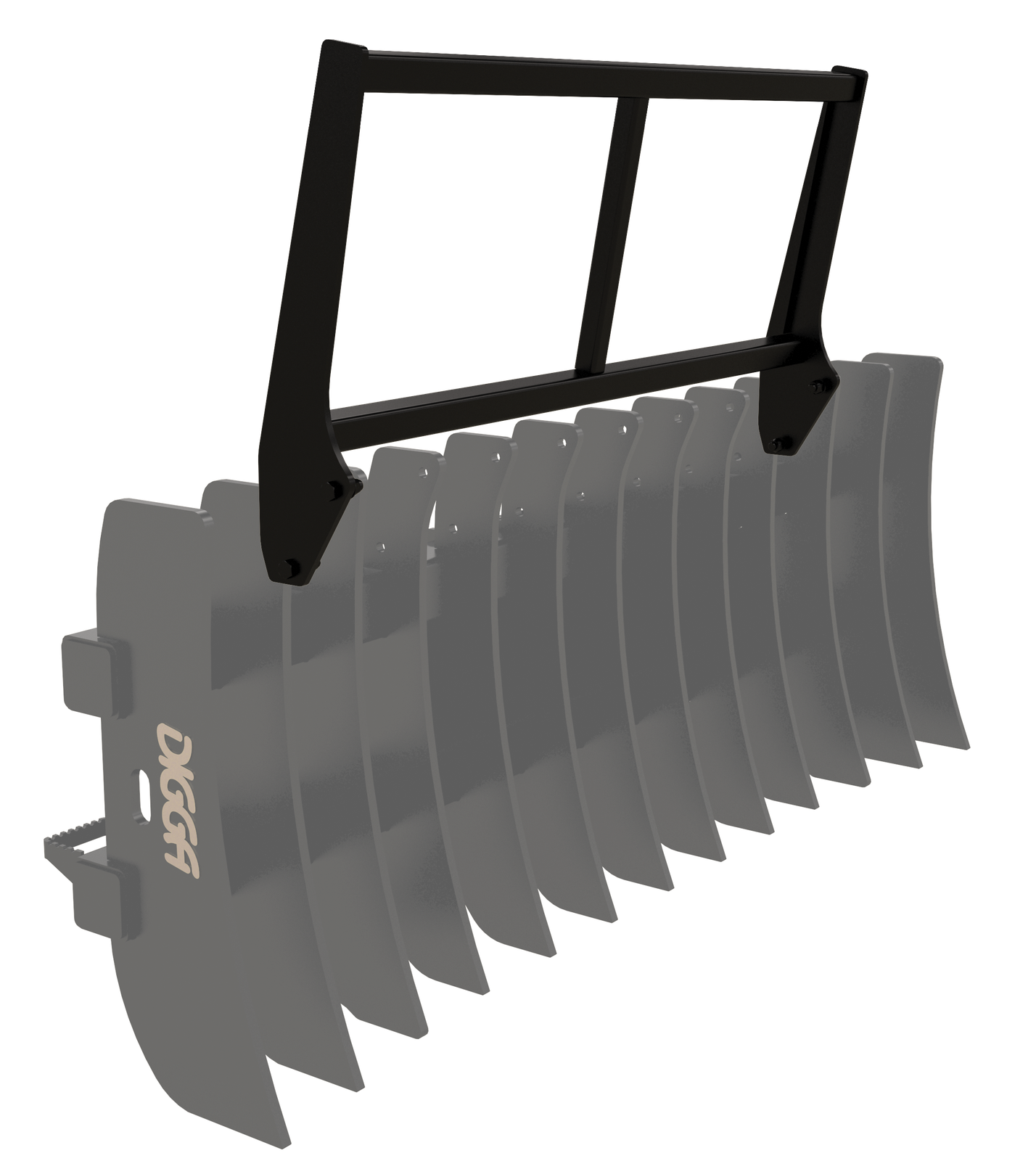 Digga 84 inch skid steer root rake with safety guard