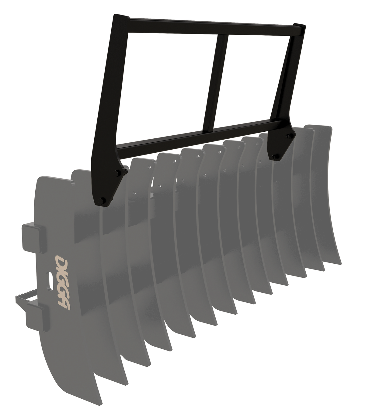Digga 84 inch skid steer root rake with safety guard